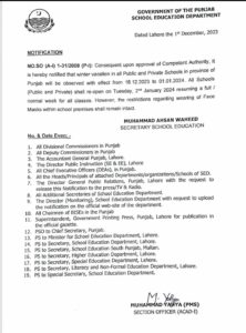 Winter Vacations notification