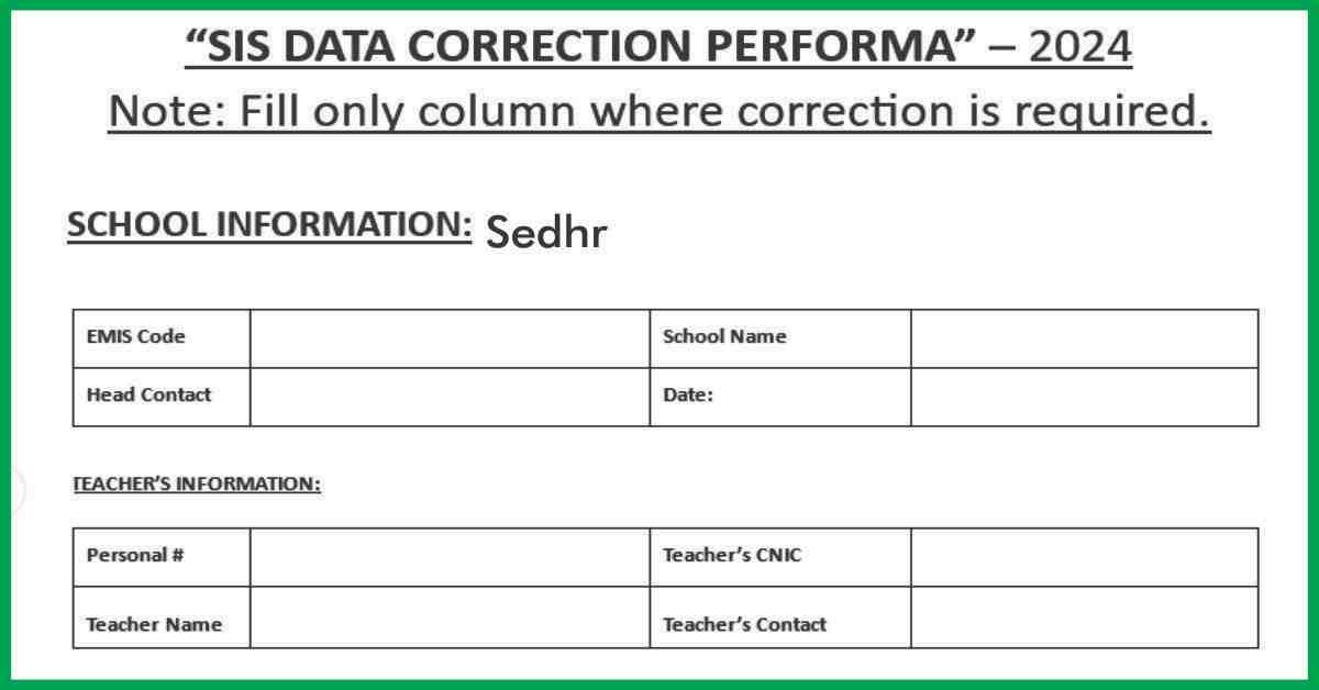 Sedhr Punjab Data Correction Form